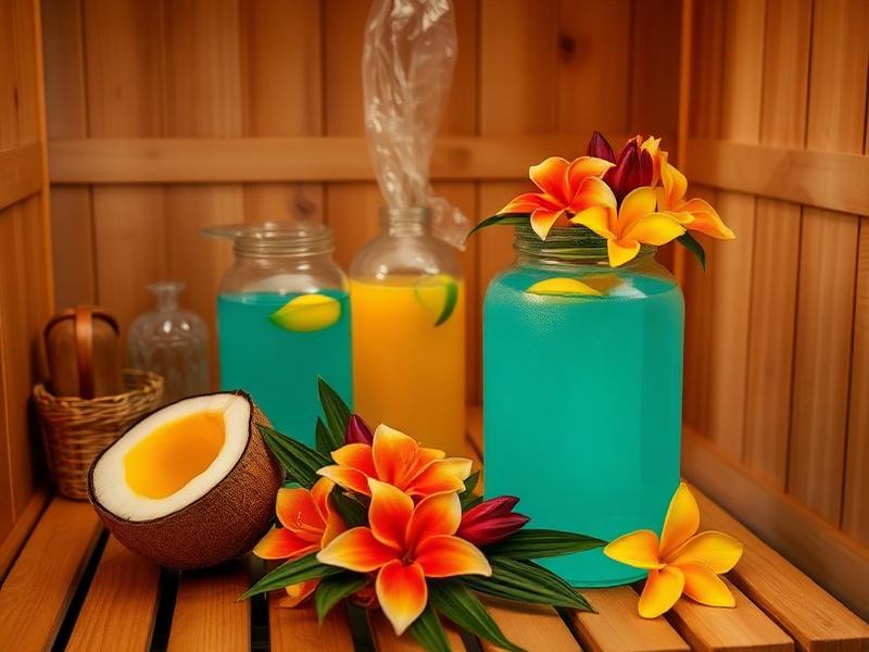 Karibischer Aufguss mit tropischen Früchten und Blüten
